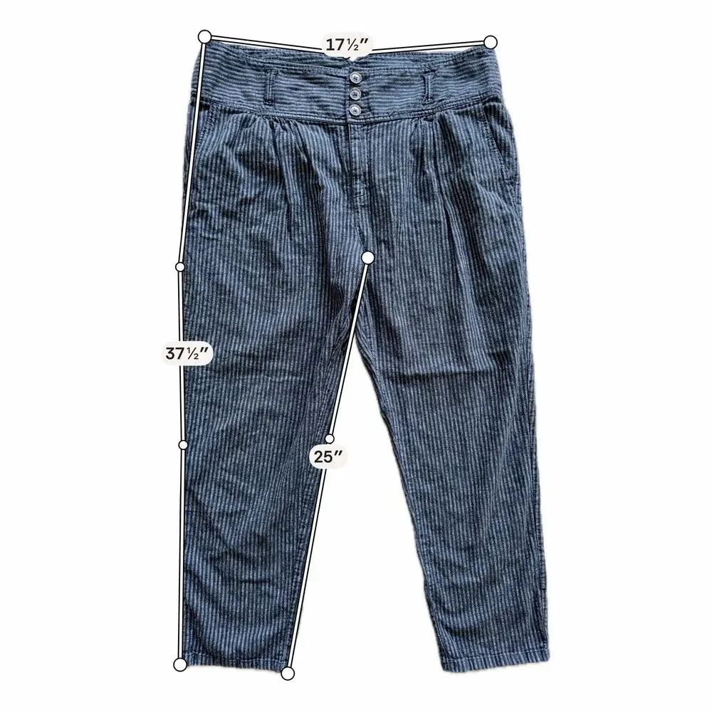 Sundance Amelia Trouser Pant Black White‎ Pinstripe 14P Linen Cotton Petite